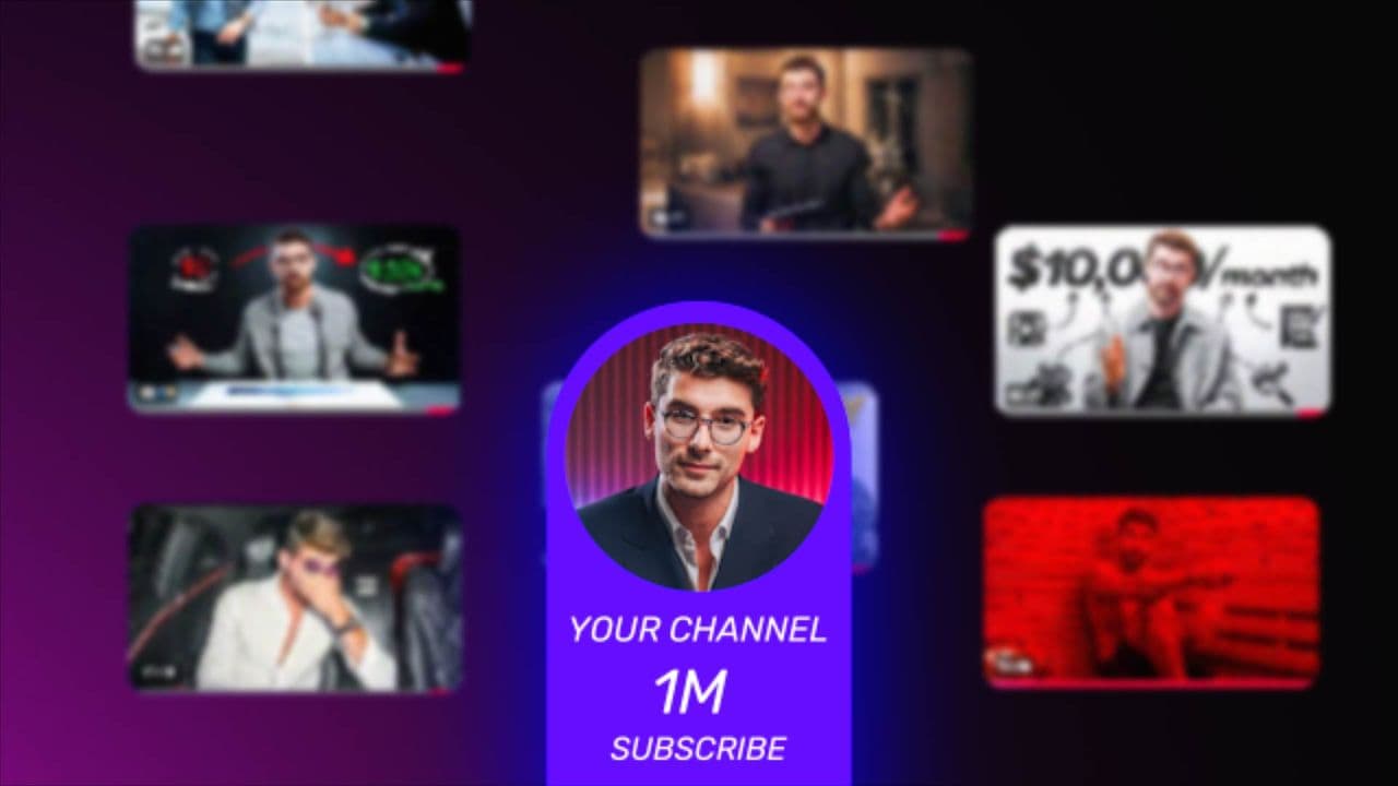 template 1M Subscriber Channel Growth Animation – Tech UI Style with Video Grid preview