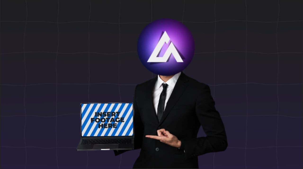 template Animated Character | Pointing at Laptop Mockup preview